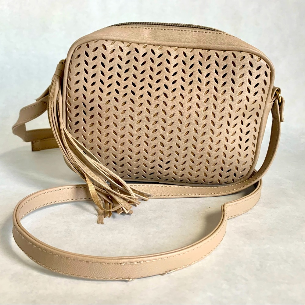 Summer & Rose tan laser cut out crossbody bag with tassel